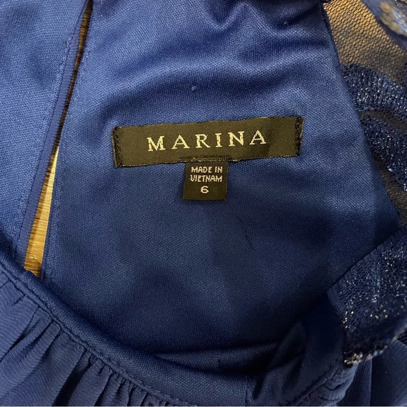 Marina Sequined Long Sleeves Cobalt Blue Evening Gown Sz 6 - Picture 7 of 11